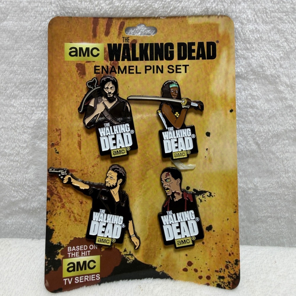 AMC Walking Dead Enamel Pin Set ThinkGeek 2014 Rick Daryl Michonne Walker 4pk